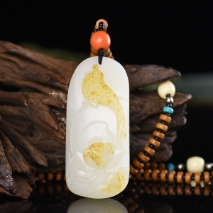 籽料和田白玉花开富贵吊坠