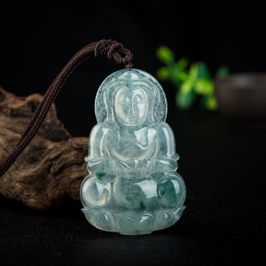 冰种飘花翡翠观音吊坠