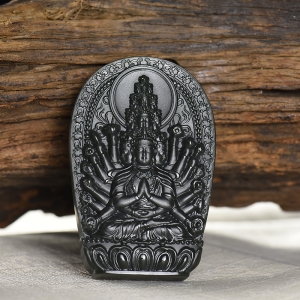 山料和田深青玉观音吊坠