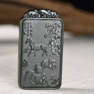 山料和田青玉八骏图吊坠