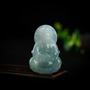 糯冰种飘花翡翠观音吊坠