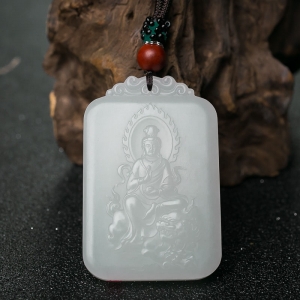 山流水料和田羊脂白玉文殊菩萨吊坠