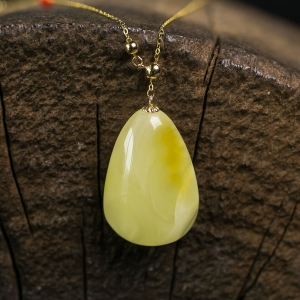 18K柠檬黄蜜蜡水滴项链