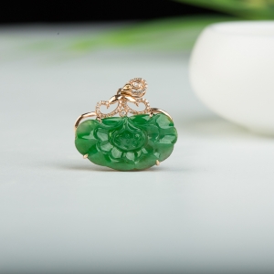 18k糯种翠绿翡翠连生贵子吊坠