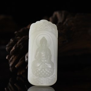 山流水料和田羊脂白玉阿弥陀佛吊坠