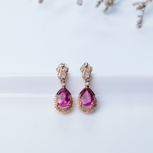 18K玫红碧玺耳坠