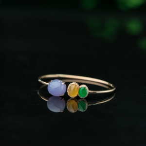 18K糯冰种三彩翡翠手镯