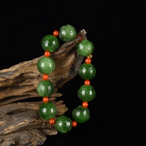 山料和田碧玉莲花单圈手串