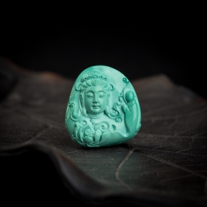 高瓷蓝绿绿松石问道吊坠