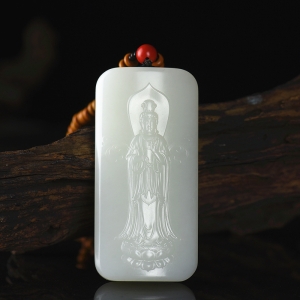 山流水料和田羊脂白玉观音吊坠