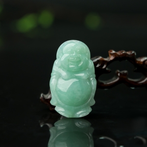 糯冰种浅绿翡翠弥勒佛