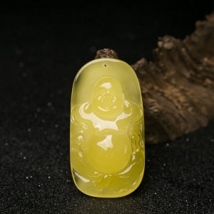 鸡油黄蜜蜡弥勒佛吊坠