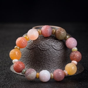 盐源玛瑙回纹珠单圈手串