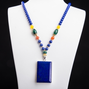 银镶深蓝色青金石无事牌项链