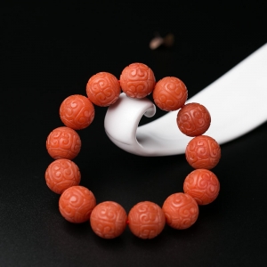 17mm柿子红南红回纹珠单圈手串