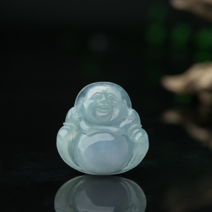 糯冰种晴水翡翠弥勒佛吊坠