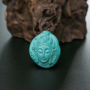 高瓷蓝绿松石度母吊坠