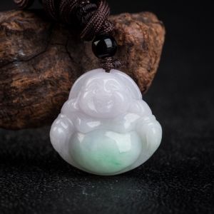 糯种春带彩翡翠弥勒佛吊坠