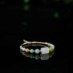 55mm14K糯种三彩翡翠手环