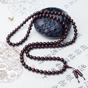 10mm满星鸡血红小叶紫檀108佛珠