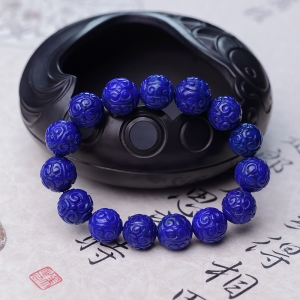 13mm天蓝色青金石回纹珠单圈手串