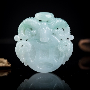 糯种飘花翡翠三阳开泰吊坠