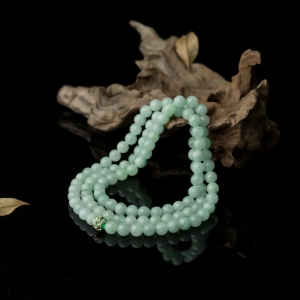 糯种浅绿翡翠108佛珠项链