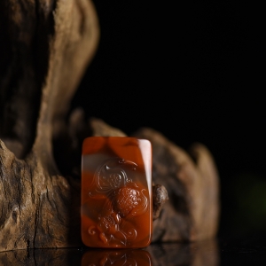 冰飘柿子红南红好事成双吊坠