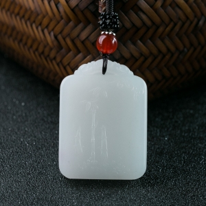 山流水料和田羊脂白玉竹报春风吊坠