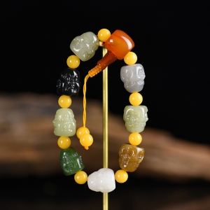 山料和田玉多宝十八罗汉单圈手串