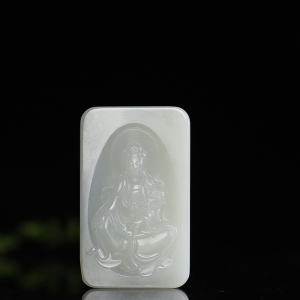 籽料和田白玉观音吊坠