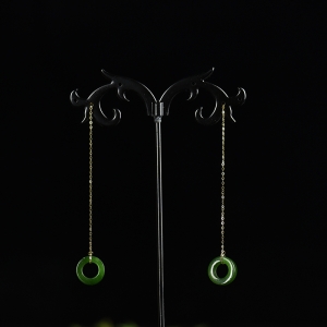 18k金镶山料和田碧玉耳坠