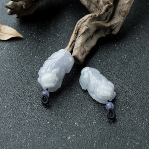 豆种紫罗兰翡翠貔貅吊坠（一对）