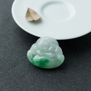 糯种飘翠翡翠弥勒佛吊坠