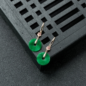 18K花青种翡翠平安扣耳坠