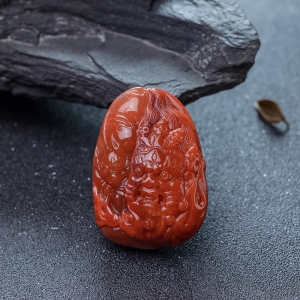 柿子红南红大黑天吊坠