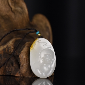 籽料和田白玉佛引福来吊坠