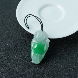 糯种飘翠翡翠弥勒佛吊坠