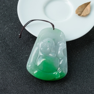 糯种飘翠翡翠弥勒佛吊坠