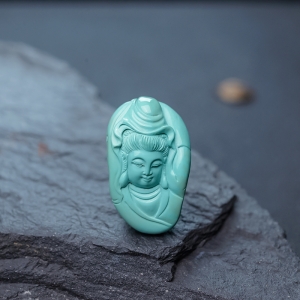 高瓷蓝绿绿松石观音吊坠