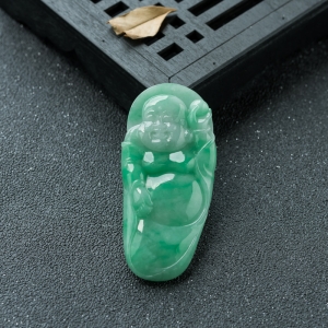 糯种苹果绿翡翠弥勒佛吊坠