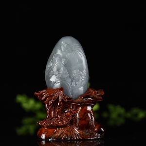 籽料和田青花登高摆件