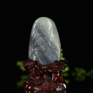 籽料和田青花山水之间摆件