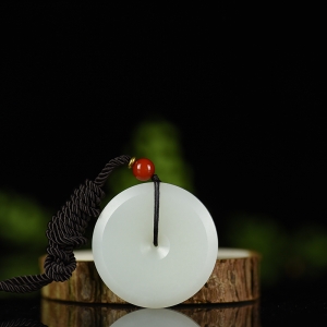 山流水料和田羊脂白玉平安扣吊坠