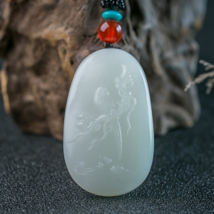 山料和田羊脂白玉喜上眉梢吊坠