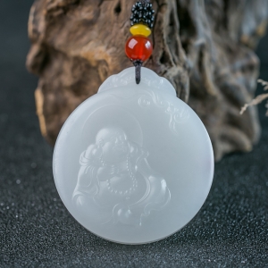 山流水料和田羊脂白玉福在眼前吊坠