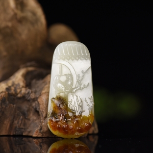 俏色和田玉喜鹊临门吊坠