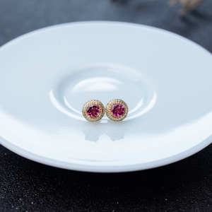 18K玫红碧玺耳钉