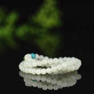6.0mm籽料和田白玉圆珠多圈手串