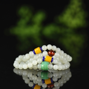 6.0mm籽料和田白玉圆珠多圈手串